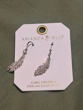 Amanda Blu Sterling Silver Dipped Cubic Zirconia Feather Drop Earrings - NWT